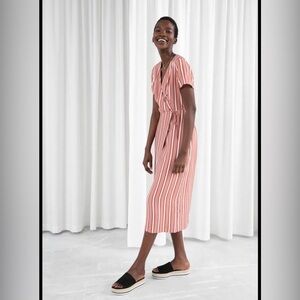 Los Angeles Atelier Women’s Pink and White Striped Maxi Wrap Dress. Size: 6